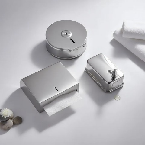 Kit Dispenser Sabão Alcool 500ml + Interfolhas Toalheiro + Porta Papel Aço Inox